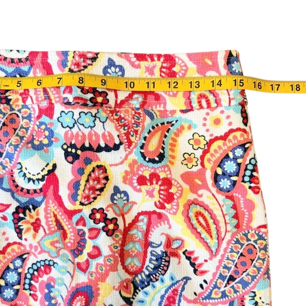 Talbots Womens Pink Blue Paisley Cotton Blend Mini Skirt Size‎ 4 A-Line Textured